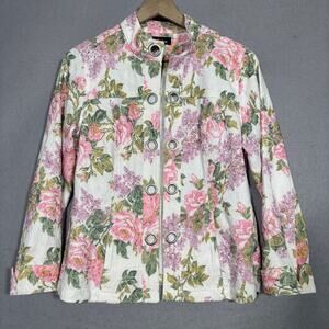 Analogy Floral Jacket M Pink Green Roses Cottagecore Romantic Statement‎ Style